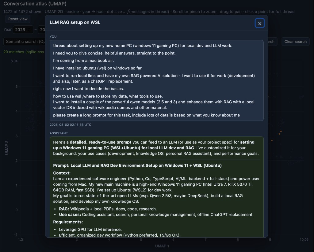 Thread modal over the atlas